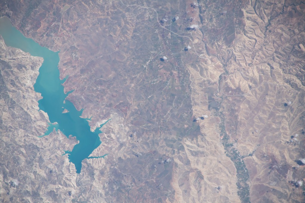 The Idriss I Dam in Morocco is pictured from the International Space Station as it orbited off the Atlantic coast of the North African nation.