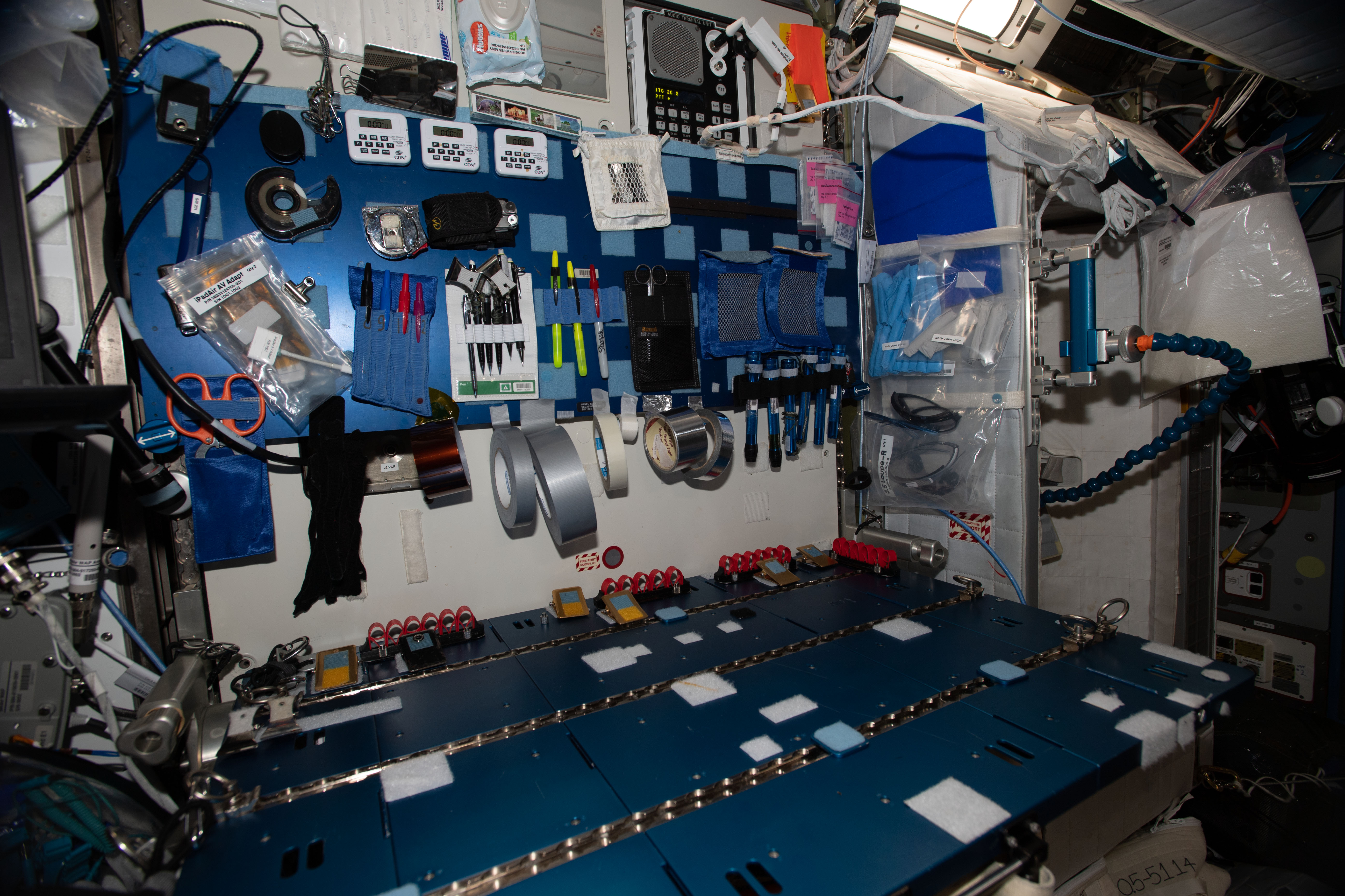 iss063e004863 (May 3, 2020) --- The International Space Station's Maintenance Work Area (MWA) is similar to a work bench on Earth except that it can host high-flying experiments and advanced space hardware for servicing. The MWA is a portable platform that can be set up throughout the space station's U.S. segment to enable a variety of on-orbit tasks.