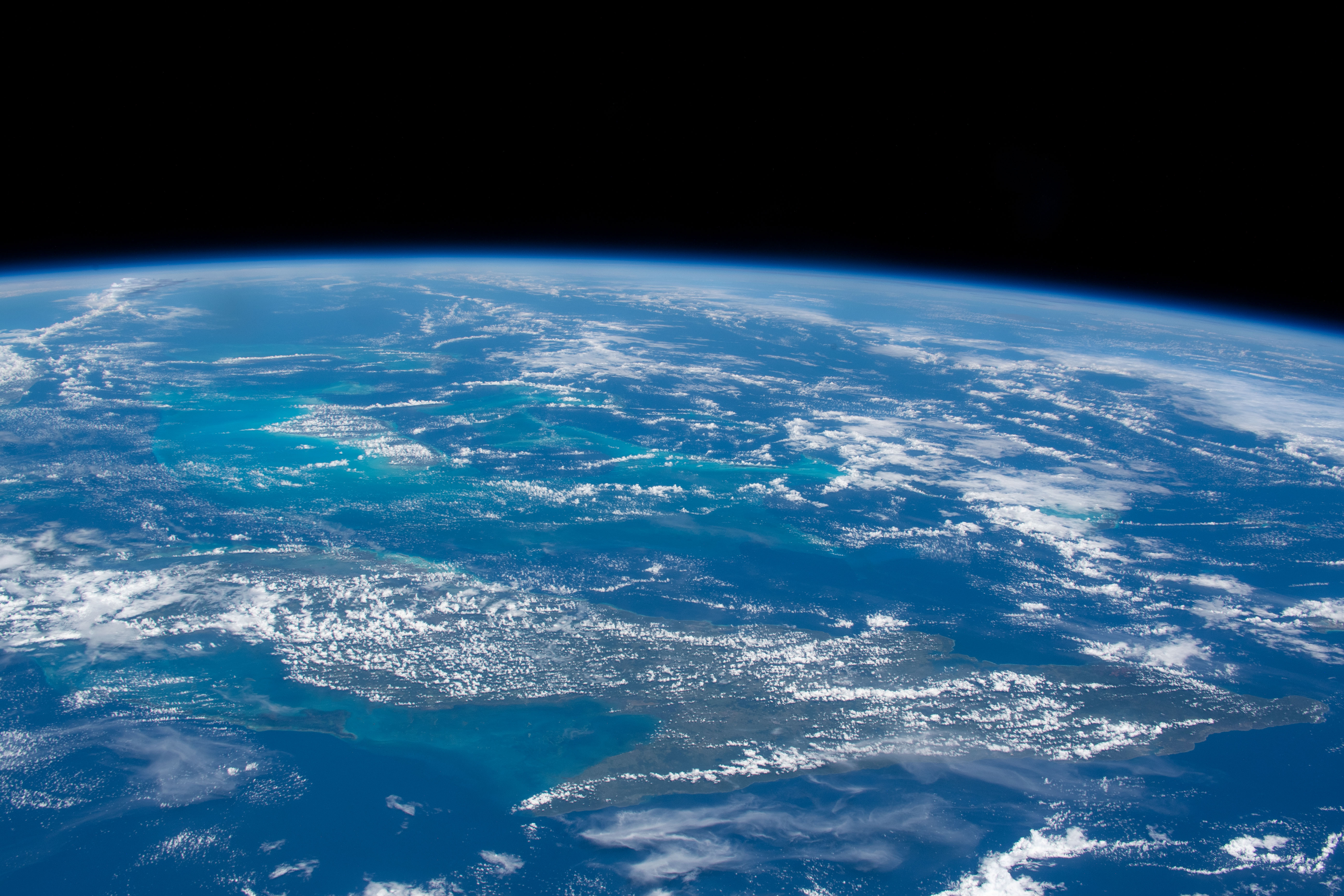 The island nation of Cuba is pictured in the rich blue waters between the Caribbean Sea and the Atlantic Ocean as the International Space Station orbited 255 miles above.