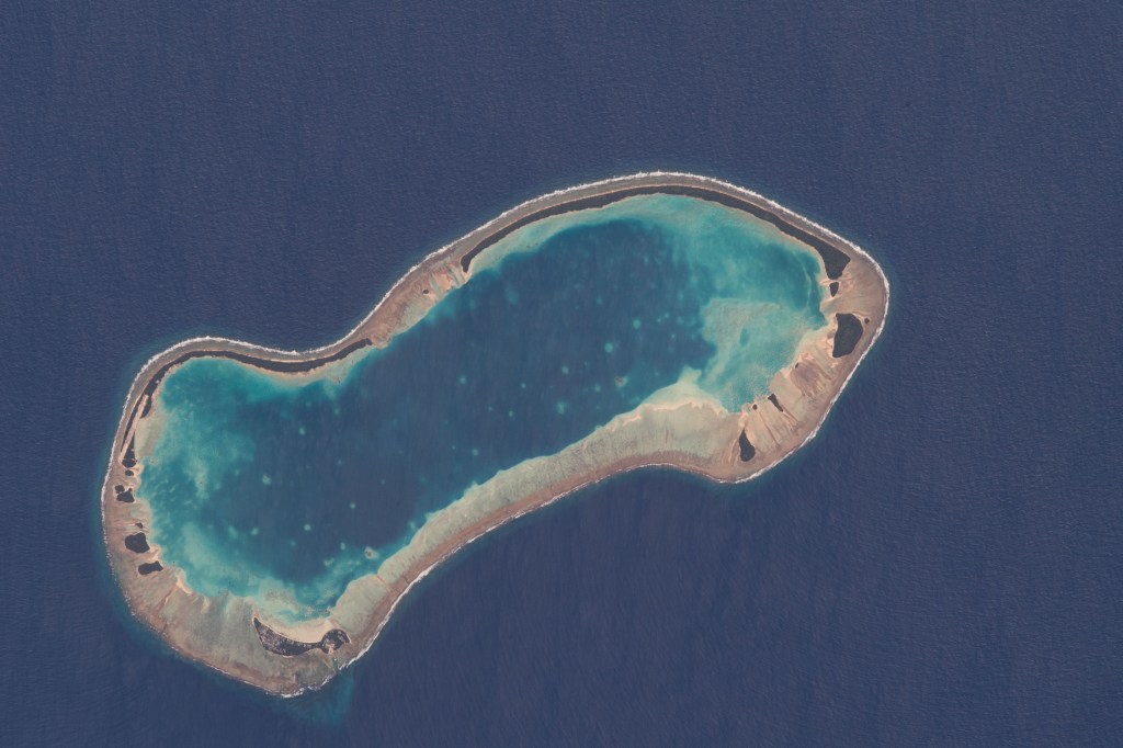 The Niuoku Islet, part of the island nation of Tuvalu, is pictured from the International Space Station as it orbited 259 miles above the southern Pacific Ocean.