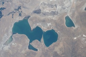 The North Aral Sea and Barsakelmes Lake in Kazakhstan are pictured from the International Space Station as it orbited 263 miles above the Central Asian nation.