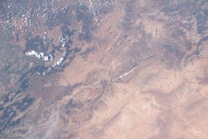 The northern central portion of Morocco, pictured from the International Space Station, is a mountainous region that borders the Sahara Desert in northwest Africa.
