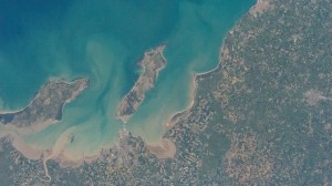 The Nouvelle-Aquitaine region on the Atlantic coast of France is pictured from the International Space Station as it orbited 260 miles above.