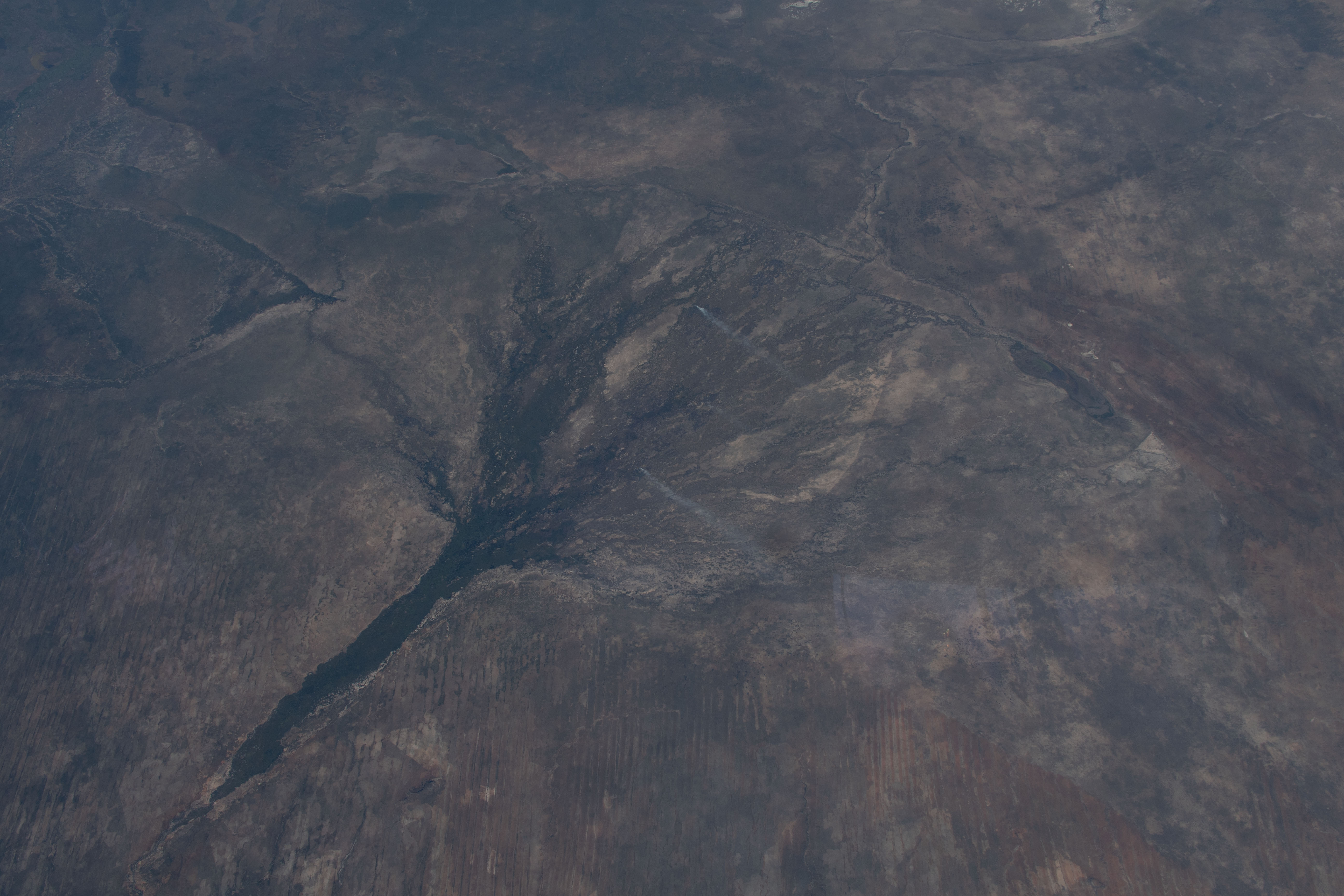 The Okavango Delta, a lush animal habitat during the seasonal floods, in Botswana is pictured from the International Space Station as the orbital complex flew 258 miles above the southern portion of the African continent.
