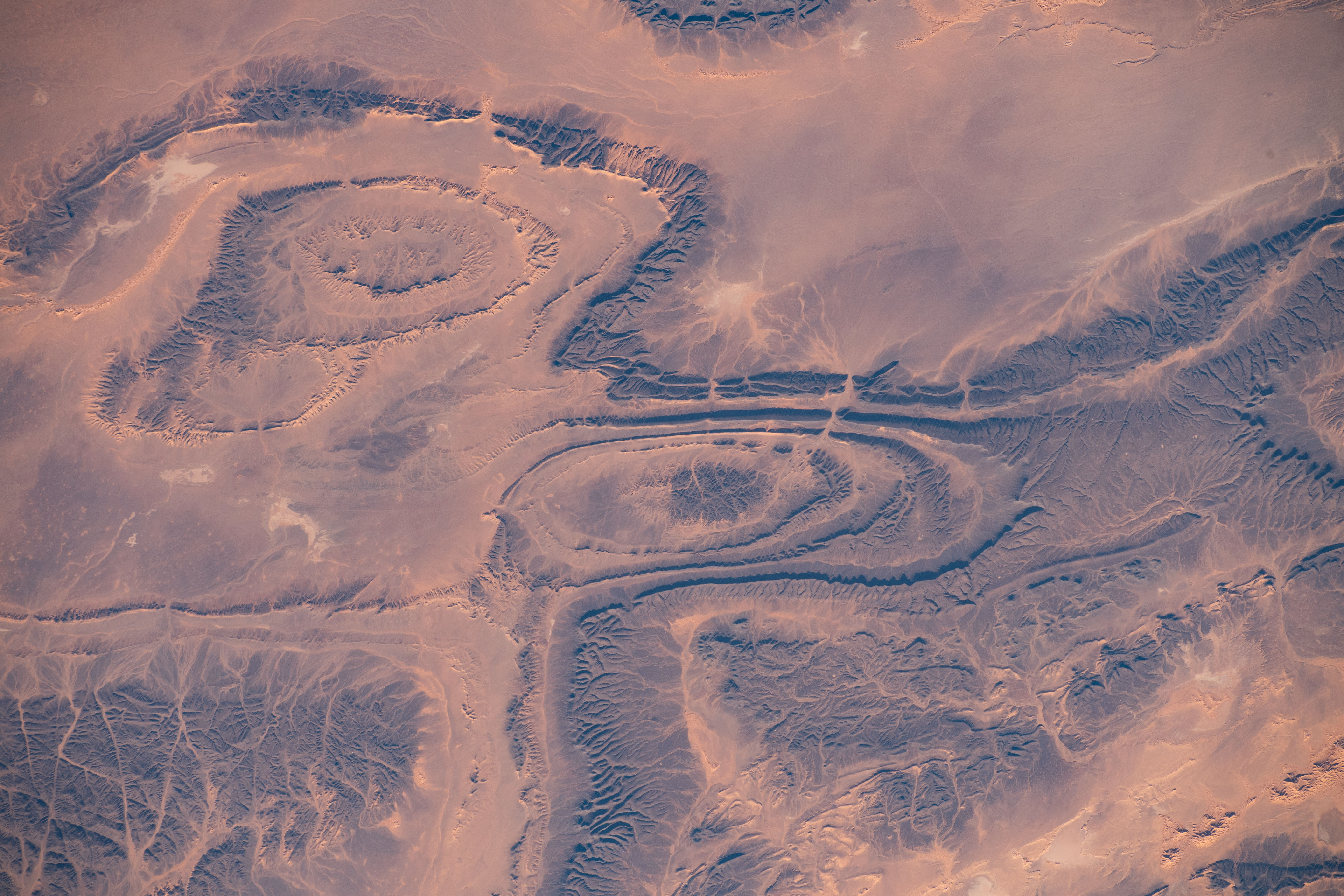 The Ougerta Range of mountains in Algeria is pictured as the International Space Station orbited 258 miles above the African nation.
