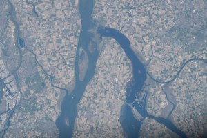 The Rhine–Meuse–Scheldt delta, a river delta in the Netherlands, is pictured from the International Space Station as it orbited off the east coast of England.