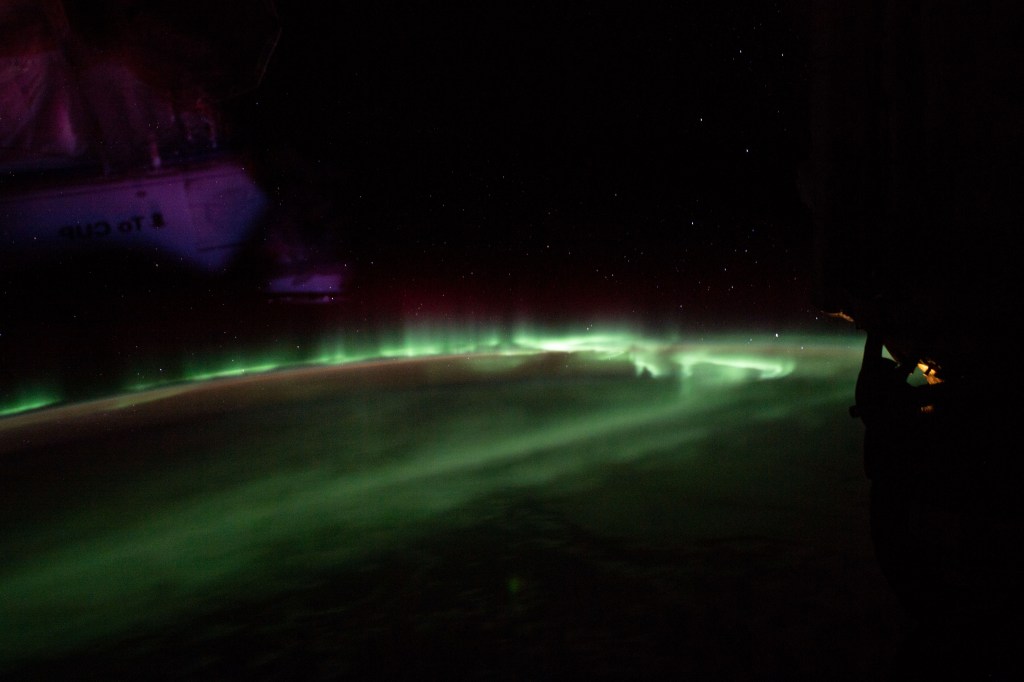 The aurora australis, also known as the "southern lights," is pictured as the International Space Station orbited 264 miles above the Indian Ocean south of the Australian island state of Tasmania.