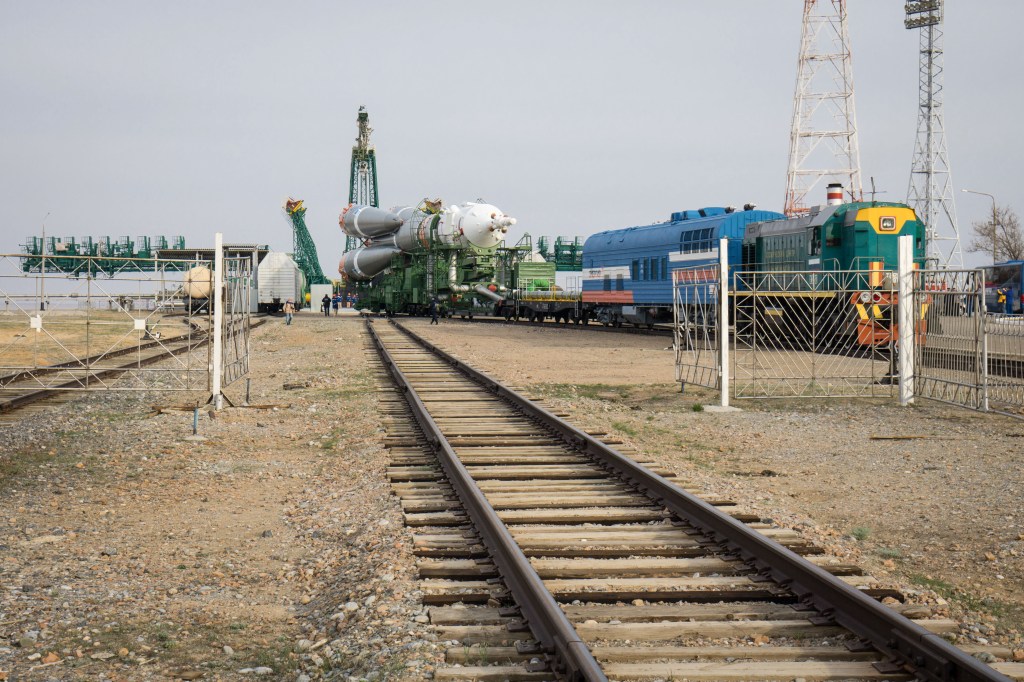 At the Baikonur Cosmodrome in Kazakhstan, the Soyuz MS-16 spacecraft and its booster are transported from the integration building to the Site 31 launch pad April 6 for final preparations for launch. Expedition 63 crewmembers Chris Cassidy of NASA and Anatoly Ivanishin and Ivan Vagner of Roscosmos are set to launch aboard the Soyuz MS-16 April 9 for a six-and-a-half month mission on the International Space Station.