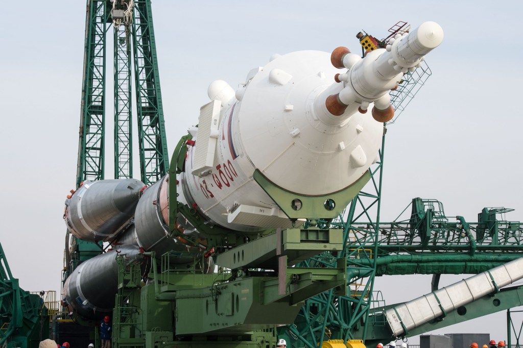 At the Baikonur Cosmodrome in Kazakhstan, the Soyuz MS-16 spacecraft and its booster are transported from the integration building to the Site 31 launch pad April 6 for final preparations for launch. Expedition 63 crewmembers Chris Cassidy of NASA and Anatoly Ivanishin and Ivan Vagner of Roscosmos are set to launch aboard the Soyuz MS-16 April 9 for a six-and-a-half month mission on the International Space Station.