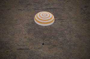 The Soyuz MS-16 spacecraft is seen as it lands in a remote area near the town of Zhezkazgan, Kazakhstan with Expedition 63 crew members Chris Cassidy of NASA, and Anatoly Ivanishin and Ivan Vagner of Roscosmos, Thursday, October 22, 2020, Kazakh time (Oct. 21 Eastern time). Cassidy, Ivanishin and Vagner returned after 196 days in space having served as Expedition 62-63 crew members onboard the International Space Station.