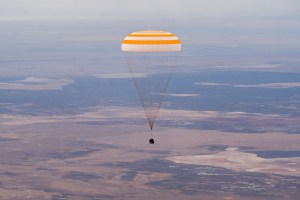The Soyuz MS-16 spacecraft is seen as it lands in a remote area near the town of Zhezkazgan, Kazakhstan with Expedition 63 crew members Chris Cassidy of NASA, and Anatoly Ivanishin and Ivan Vagner of Roscosmos, Thursday, October 22, 2020, Kazakh time (Oct. 21 Eastern time). Cassidy, Ivanishin and Vagner returned after 196 days in space having served as Expedition 62-63 crew members onboard the International Space Station.