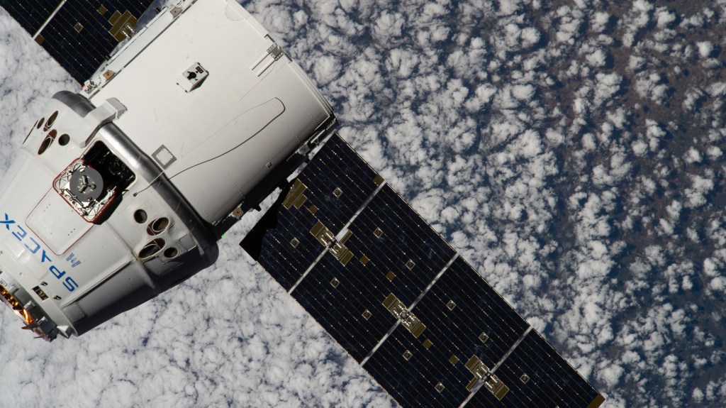 The SpaceX Dragon cargo craft approaches the International Space Station 257 miles above the southeastern portion of Africa. Astronaut David Saint-Jacques would command the Canadarm2 robotic arm to capture Dragon as astronaut Nick Hague backed him up and monitored systems.
