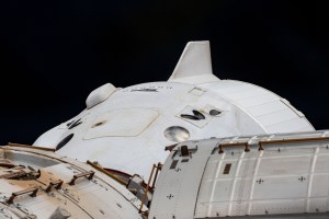 The SpaceX Dragon Endurance crew ship that carried four Crew-3 astronauts to the International Space Station is pictured docked to the forward-facing port of the Harmony module.