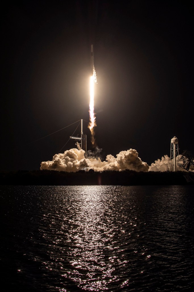 The SpaceX Falcon 9 rocket with the Dragon Freedom crew ship atop launches from the Kennedy Space Center in Floirda toward the International Space Station. The four SpaceX Crew-4 astronauts with Commander Kjell Lindgren, Pilot Robert Hines and Mission Specialists Jessica Watkins and Samantha Cristorforetti will live and work on the orbiting lab for four-and-a-half months. Credit: SpaceX
