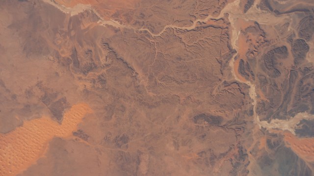 The western portion of Algeria, near the border with Morocco, is pictured from the International Space Station as it orbited 258 miles above the African nation.
