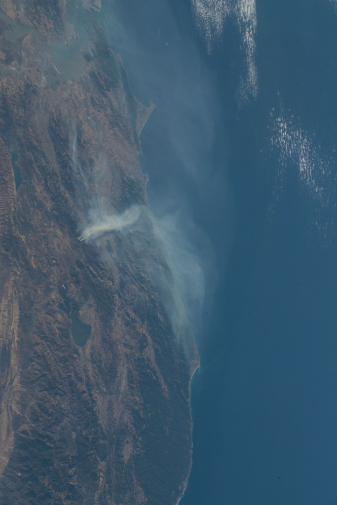 The wildfires in California north of the San Francisco Bay Area were photographed by Expedition 61 crewmember as the International Space Station orbited 254 miles above the Golden State.