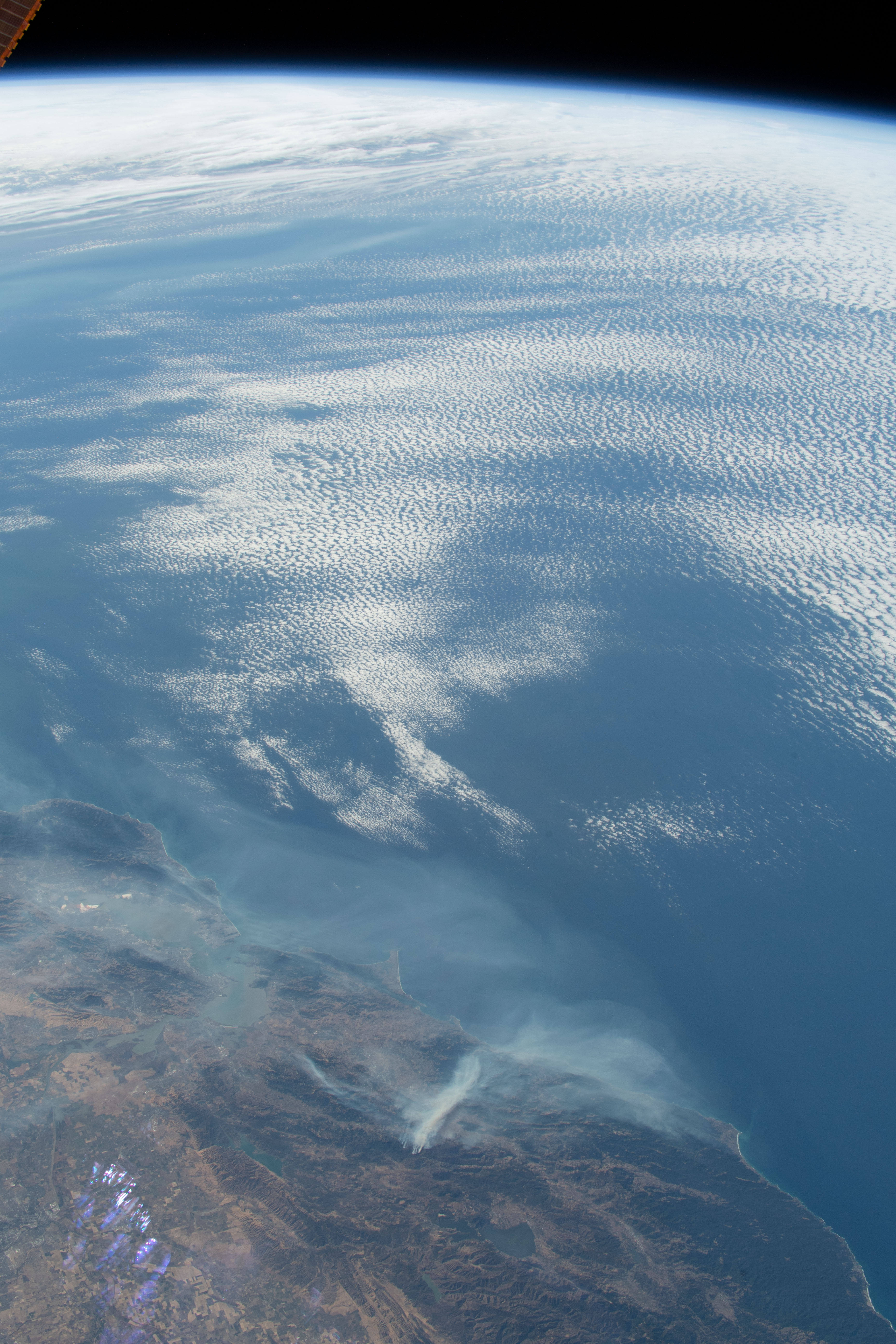 The wildfires in California north of the San Francisco Bay Area were photographed by Expedition 61 crewmember as the International Space Station orbited 254 miles above the Golden State.