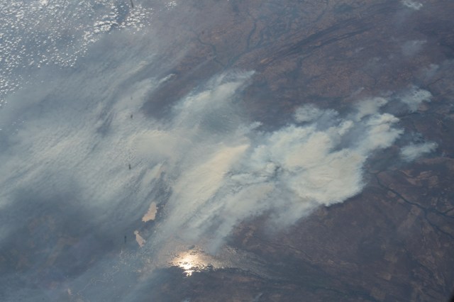 iss063e080404 (Aug. 29, 2020) --- Wildfires are pictured in the Amazon rainforest as the International Space Station orbited above the border between Bolivia and Brazil.