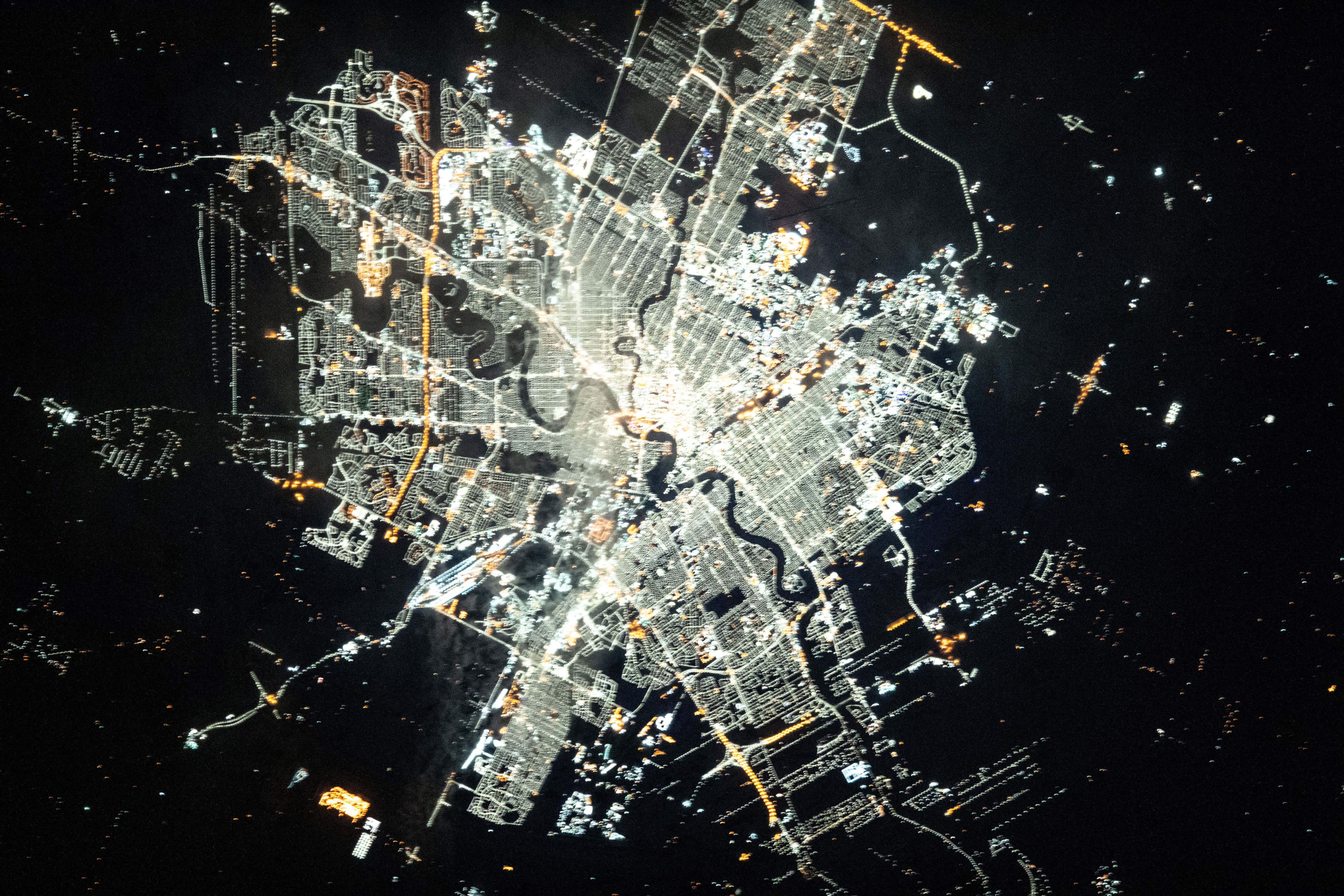 Winnipeg, in the Canadian province of Manitoba, is photographed in this nighttime shot as the International Space Station orbited 261 miles above North America.