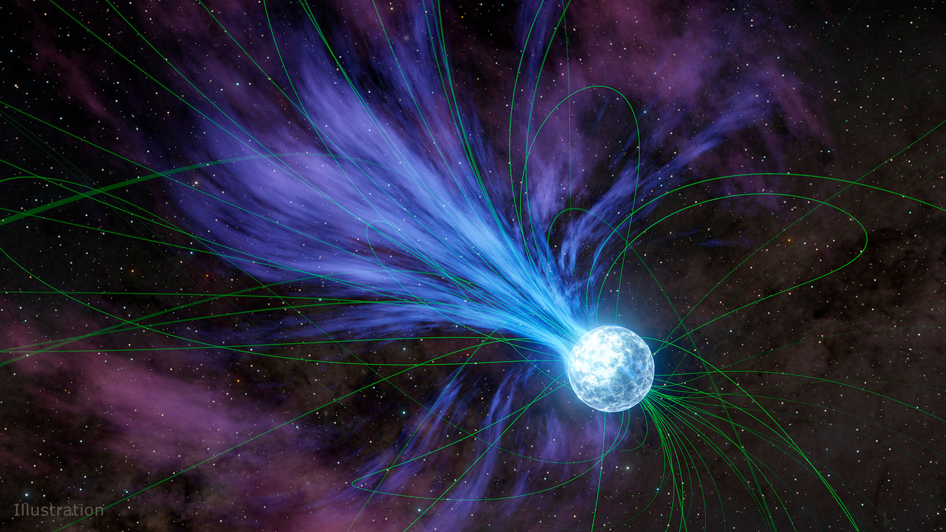 Artist's concept of magnetar is depicted losing material into space