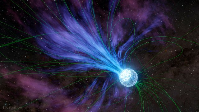 Artist's concept of magnetar is depicted losing material into space