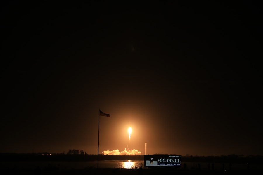 A SpaceX Falcon 9 rocket carrying Intuitive Machines’ Nova-C lunar lander lifts off from Launch Pad 39A at NASA’s Kennedy Space Center in Florida at 1:05 a.m. EST on Thursday, Feb. 15, 2024.