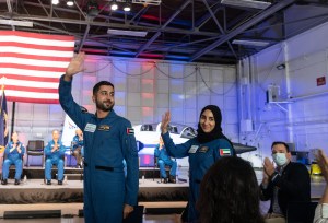 Nora AlMatrooshi and Mohammad Al Mulla at the 2021 astronaut candidate announcement. Credit: NASA/James Blair