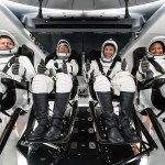 The crew of NASA’s SpaceX Crew-8 mission to the International Space Station poses for a photo during their Crew Equipment Interface Test at NASA’s Kennedy Space Center in Florida. The goal of the training is to rehearse launch day activities and get a close look at the spacecraft that will take them to the International Space Station. Credit: SpaceX