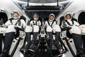 The crew of NASA’s SpaceX Crew-8 mission to the International Space Station poses for a photo during their Crew Equipment Interface Test at NASA’s Kennedy Space Center in Florida. The goal of the training is to rehearse launch day activities and get a close look at the spacecraft that will take them to the International Space Station. Credit: SpaceX