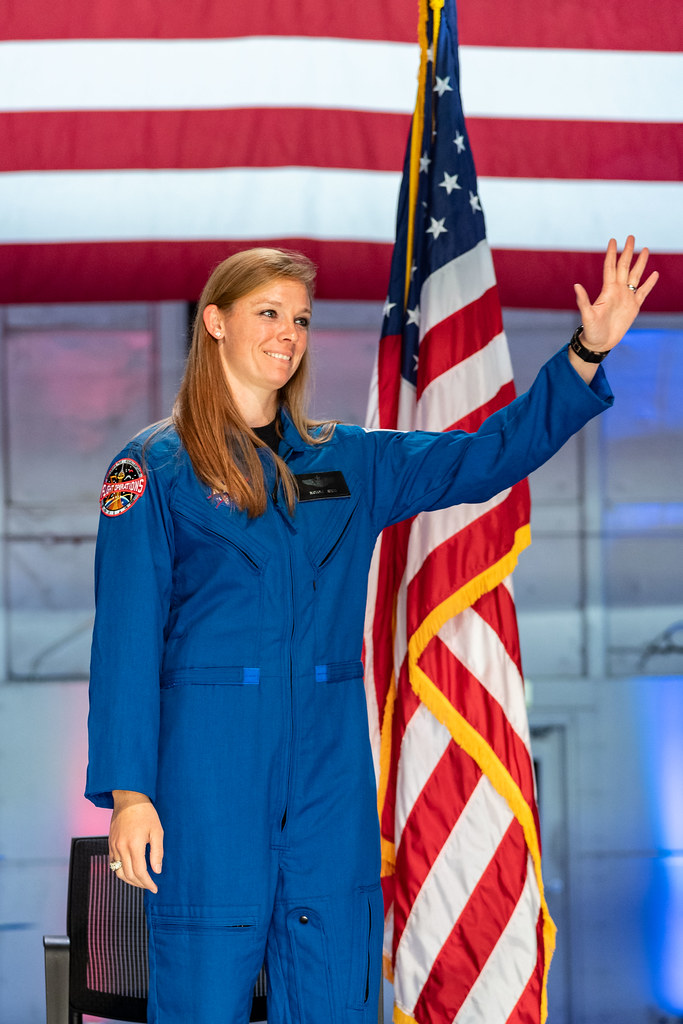 NASA Astronaut Nichole Ayers is seen being introduced as one of 10 new astronaut candidates during an announcement event on Dec. 6, 2021, at Ellington Field near NASA’s Johnson Space Center.