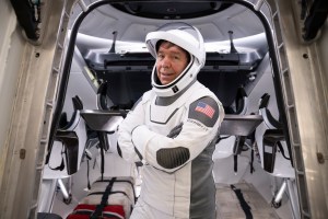 jsc2024e011723 (Dec. 3, 2023) --- NASA astronaut and SpaceX Crew-8 Pilot Michael Barratt is pictured in his pressure suit during a crew equipment integration test at SpaceX headquarters in Hawthorne, California. Credit: SpaceX
