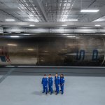 The four crew members that comprise the SpaceX Crew-8 mission pose for a photo inside SpaceX Hangar X at the Kennedy Space Center in Florida.