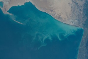 iss070e089989 (Feb. 8, 2024) -- Bordering five countries, the world's largest inland water body, the Caspian Sea, was photographed by NASA astronaut Loral O'Hara as the International Space Station orbited 261 miles above.