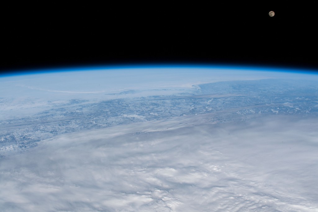 iss062e137195 (April 6, 2020) --- A waxing gibbous Moon is pictured from the International Space Station as it orbited above North America.