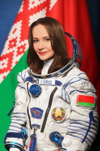 Belarusian cosmonaut and backup Soyuz MS-25 Flight Engineer Anastasia Lenkova poses for a crew portrait at the Gagarin Cosmonaut Training Center.