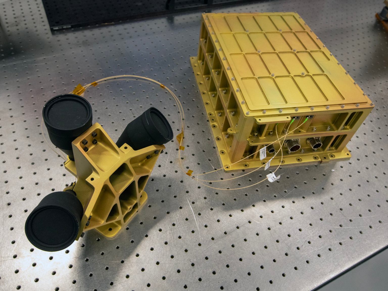 Navigation Doppler Lidar is a guidance system that uses laser pulses to precisely measure velocity and distance. NASA will demonstrate NDL’s capabilities in the lunar environment during the IM-1 mission.