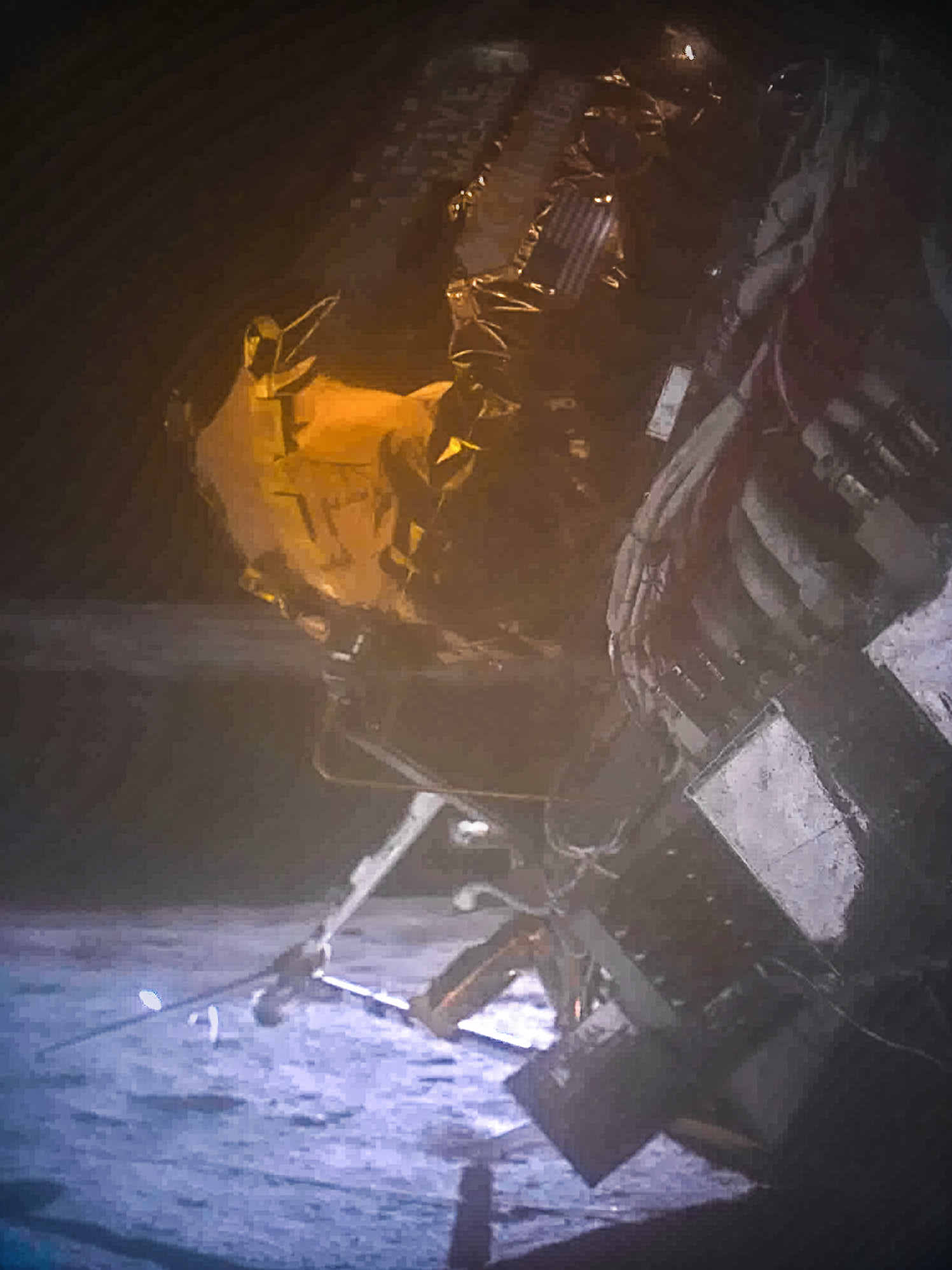 This image from the lander's narrow-field-of-view camera was retrieved on Feb. 27. It shows spacecraft hardware in the foreground, and the gaping maw of a 2-billion-year-old lunar crater beyond. It's approximately 500 meters to the near lip of the crater, and another 500 meters to its far side. Inky black space extends above the horizon.