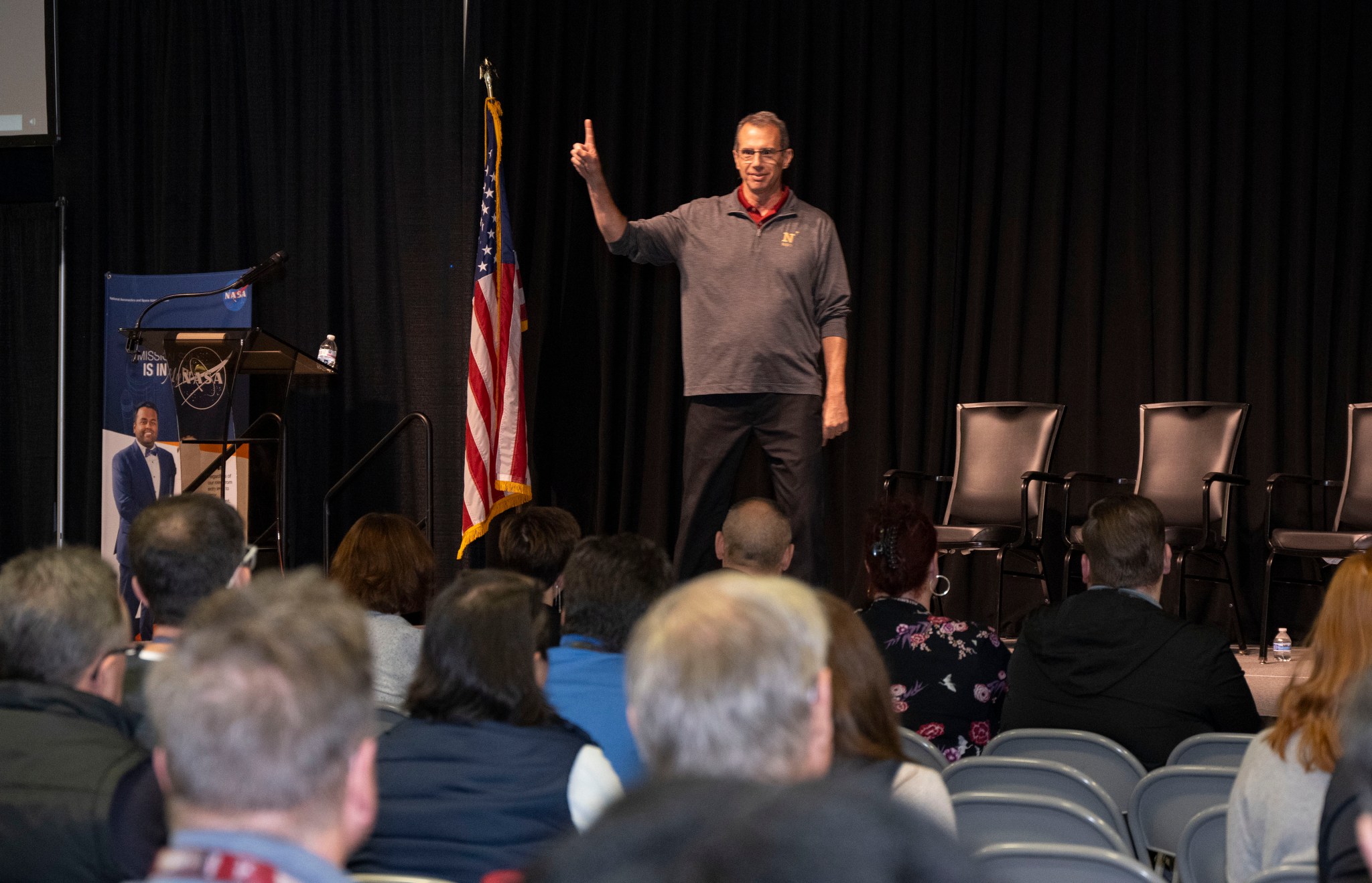 Bob Conway, deputy director of the NASA Safety Center, discusses organizational silence during a Shared Experiences Forum at the agency's Marshall Space Flight Center on Feb. 22. The hybrid event was part of the Mission Success is in Our Hands safety initiative and held in Activities Building 4316.