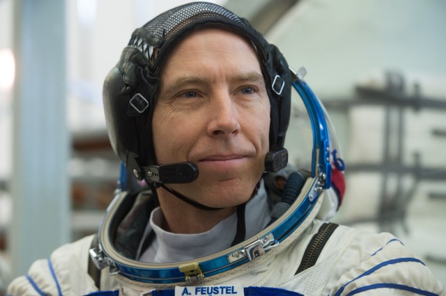 At the Gagarin Cosmonaut Training Center in Star City, Russia, Expedition 55 crew member Drew Feustel of NASA listens to a reporter’s question Feb. 21 during the crew’s final day of qualification exams. Feustel, Ricky Arnold of NASA and Oleg Artemyev of Roscosmos will launch March 21 from the Baikonur Cosmodrome in Kazakhstan on the Soyuz MS-08 spacecraft for a five-month mission on the International Space Station.