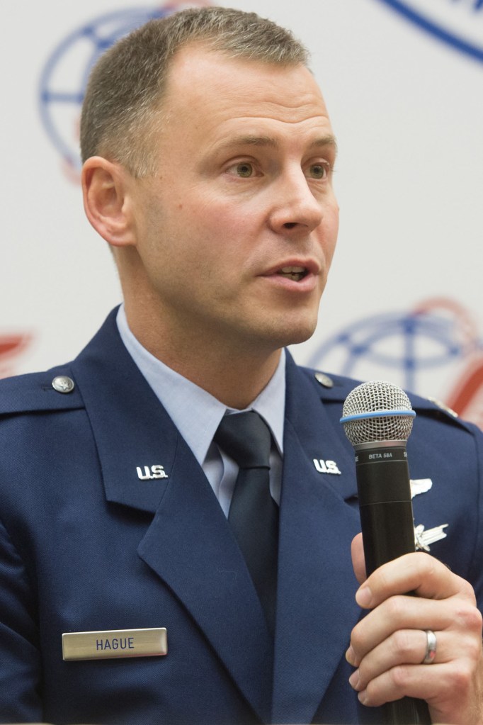At the Gagarin Cosmonaut Training Center in Star City, Russia, Expedition 57 crew member Nick Hague of NASA answers a reporter’s question Sept. 17 during a crew news conference. Hague and Alexey Ovchinin of Roscosmos will launch Oct. 11 from the Baikonur Cosmodrome in Kazakhstan on the Soyuz MS-10 spacecraft for a six-month mission on the International Space Station.