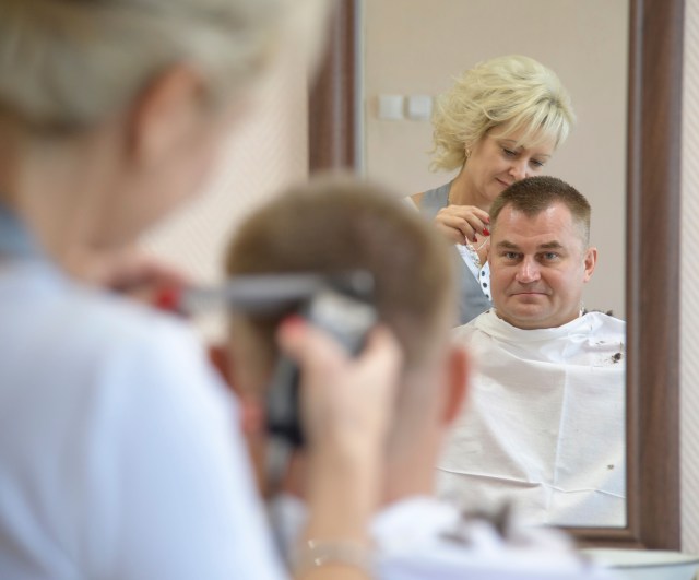 Expedition 57 Flight Engineer Alexey Ovchinin of Roscosmos gets his hair cut, Tuesday, Oct. 9, 2018 at the Cosmonaut Hotel in Baikonur, Kazakhstan. Ovchinin and Expedition 57 Flight Engineer Nick Hague of NASA are scheduled to launch onboard a Soyuz rocket October 11 and will spend the next six months living and working aboard the International Space Station.