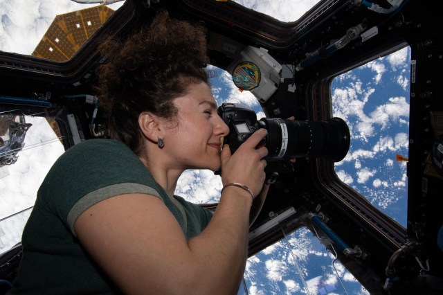 iss062e148613 (April 12, 2020) --- NASA astronaut and Expedition 62 Flight Engineer Jessica Meir photographs the Earth below from inside the International Space Station's "window to the world," the cupola. The orbiting lab was flying above the Pacific Ocean about to cross Baja California at the time this photograph was taken.