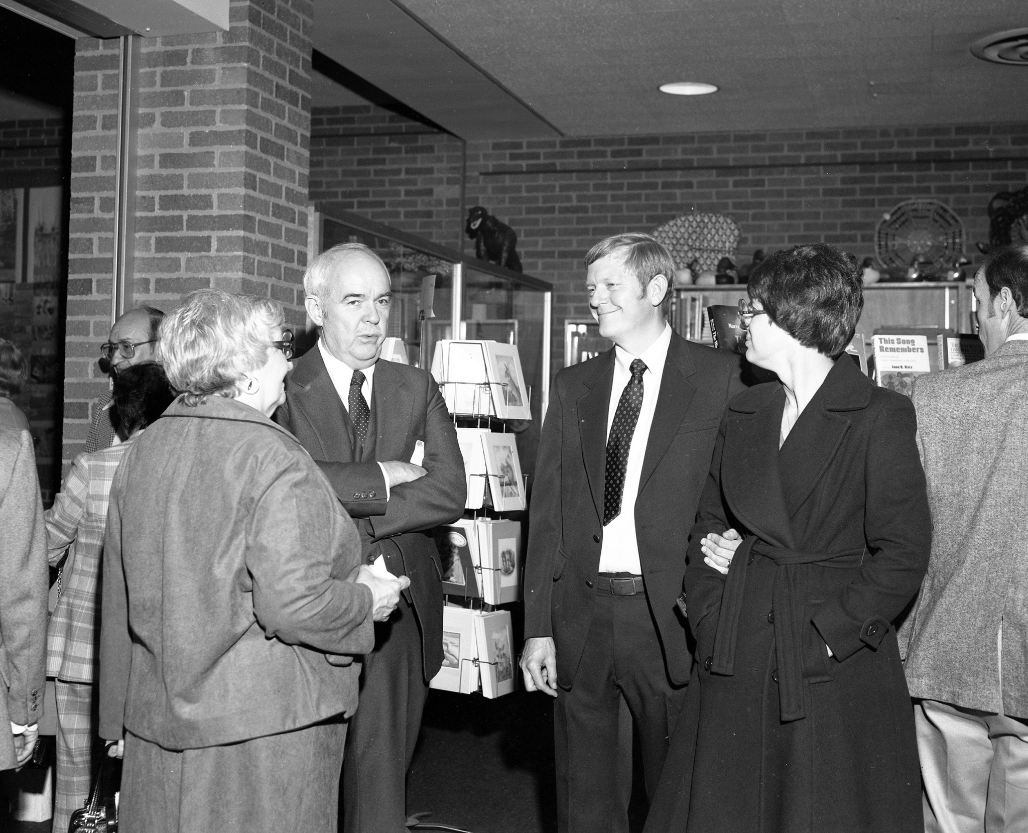 Group of people in lobby.