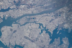 The New York Metropolitan Area, including four of five New York city boroughs, portions of New Jersey, and numeorus waterways, is pictured from the International Space Station as it orbited 261 miles above.