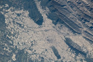 Monterrey, the second largest city in Mexico, surrounded by mountains and with a population of over 1.1 million, is pictured from the International Space Station as it orbited 261 miles above.