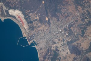 The seaport of Salina Cruz, in the Mexican state of Oaxaca on the Pacific coast, is pictured from the International Space Station as it orbited 260 miles above.