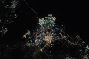 The night lights of Chinese villlages on Hangzhou Bay are pictured from the International Space Station as it orbited 260 miles above the East China Sea.