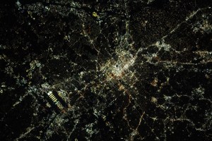 Atlanta, Georgia, and Hartsfield-Jackson Atlanta International Airport (lower left) are pictured during nighttime from the International Space Station as it orbited 260 miles above the Peach State.