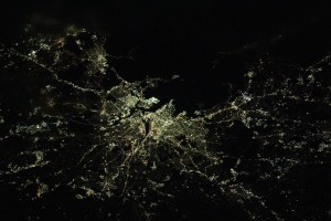 Boston, Massachussetts, is pictured at night from the International Space Station as it orbited 262 miles above the Canadian province of Nova Scotia.