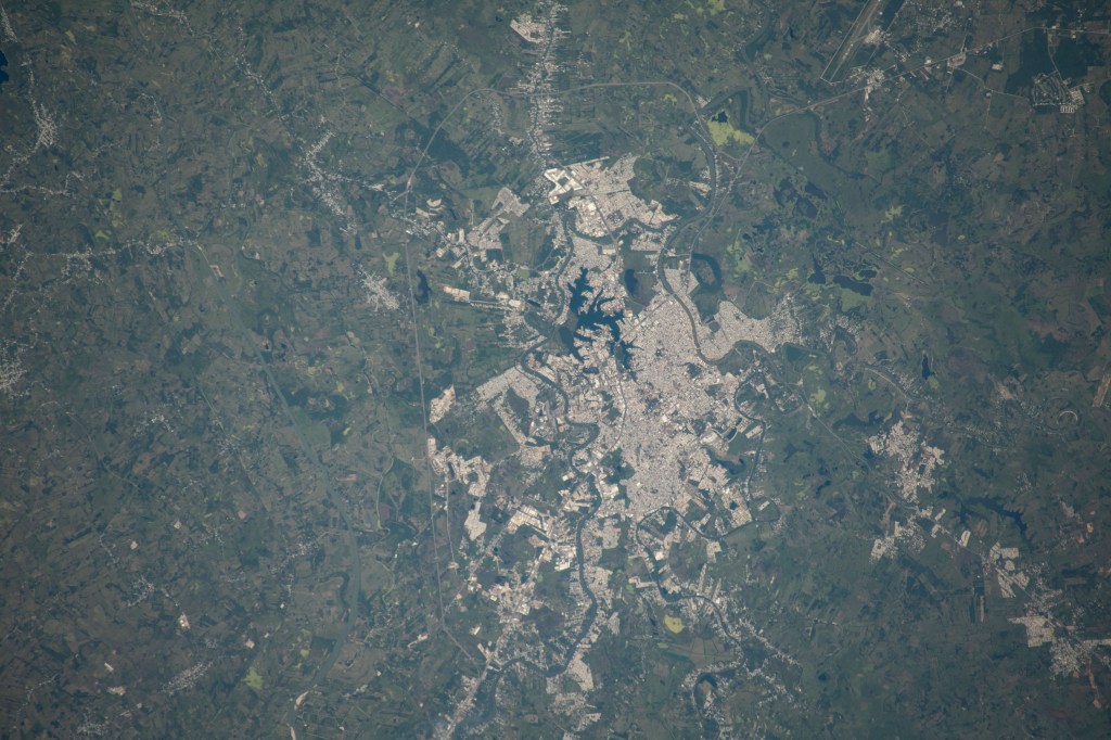 The city of Villahermosa, the capital of the Mexican state of Tabasco, with a population of over 685,000, is pictured from the International Space Station as it orbited 259 miles above the Latin American nation.